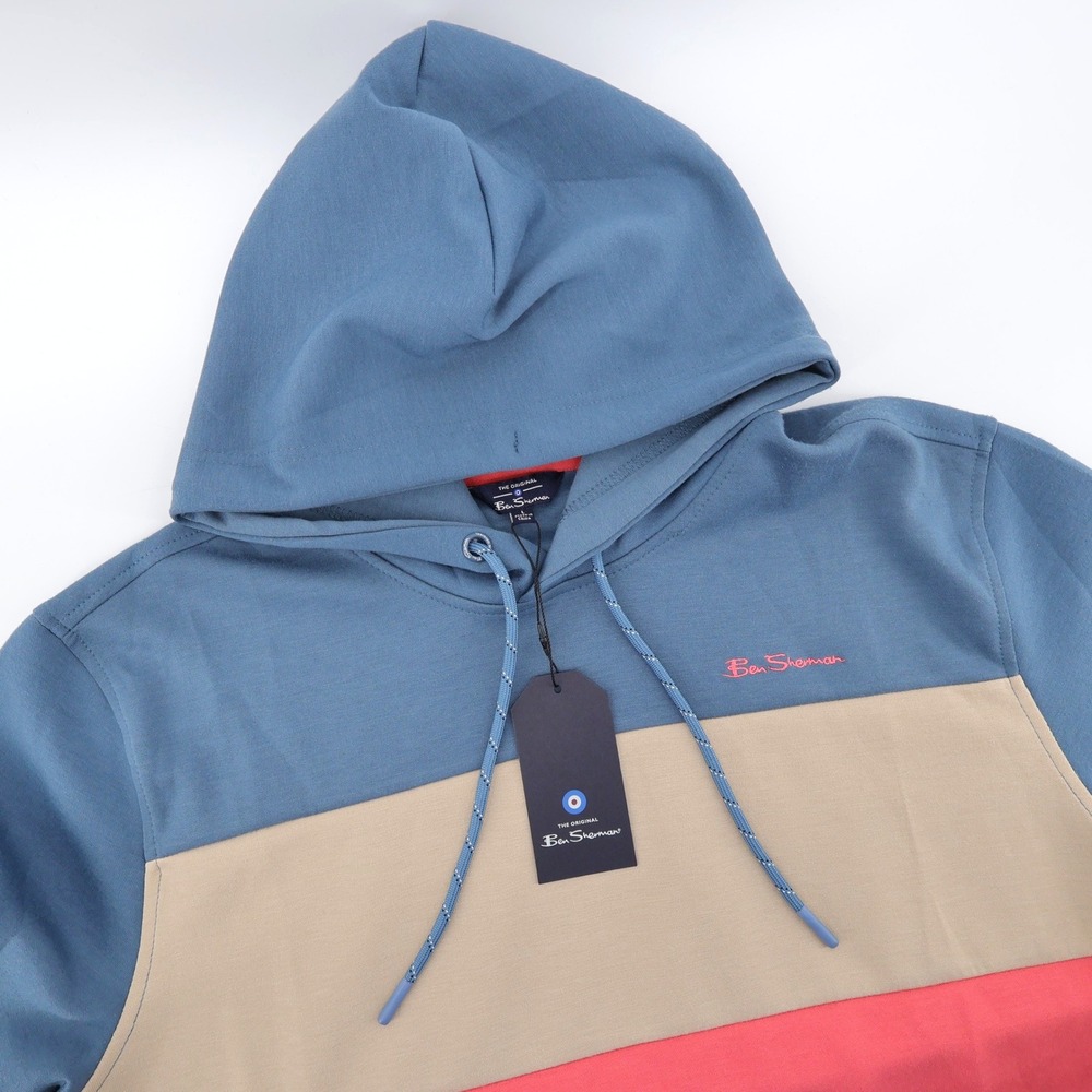 NEW Ben Sherman Colorblock Pullover Hoodie Ocean‎ Blue Mens Size Large MSRP $99